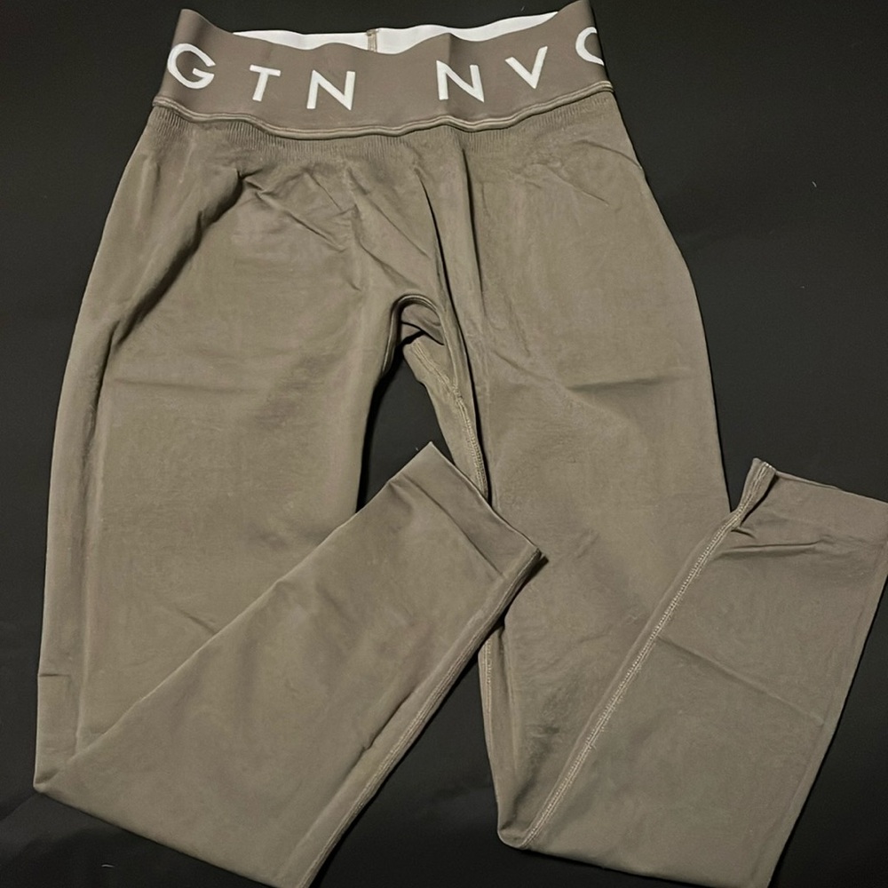 NVGTN Olive Green High-Waist Leggings with Branded Waistband